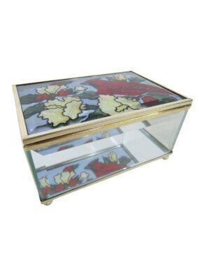 Cardinal VINTAGE Stained Glass Vanity Jewelry/Trinket Box, 6x3x4